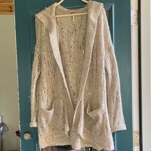 Free People Cream Knit Hooded Cardigan